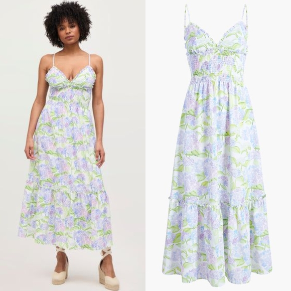 Hill House Dresses & Skirts - Hill House Lavender & Lime Floral Tiered Maxi Dress